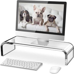 Clear Monitor Riser, Acrylic Computer Stand - HD Sturdy 50LB Max (Large)